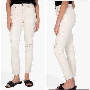 Kut From The Kloth Rachael Fab Ab Mom Jeans Distressed Cream High Rise size 10